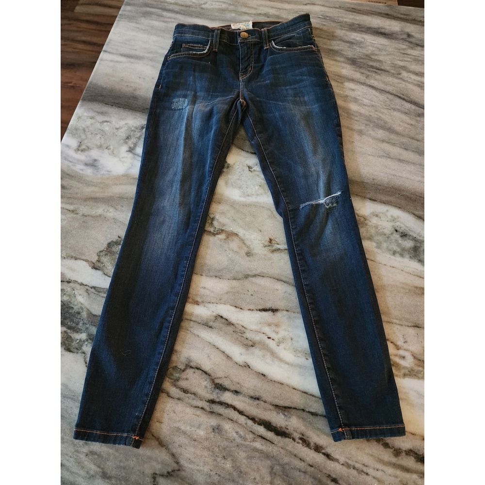Current Elliott‎ The Stiletto Skinny Jeans Typhoon Destroy Distressed Blue 26